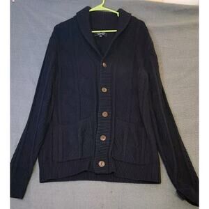 Liverpool‎ Fisherman Cable Knit Cardigan Sweater Men's Sz L Preppy Navy Blue